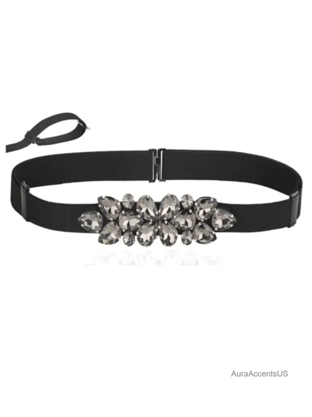 Rhinestone Stretch Beaded Skinny Elastic Waist Belt with Adjustable Slips